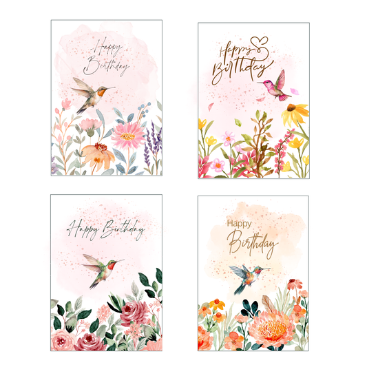 Springtime Hummingbird Birthday Greeting Card Set