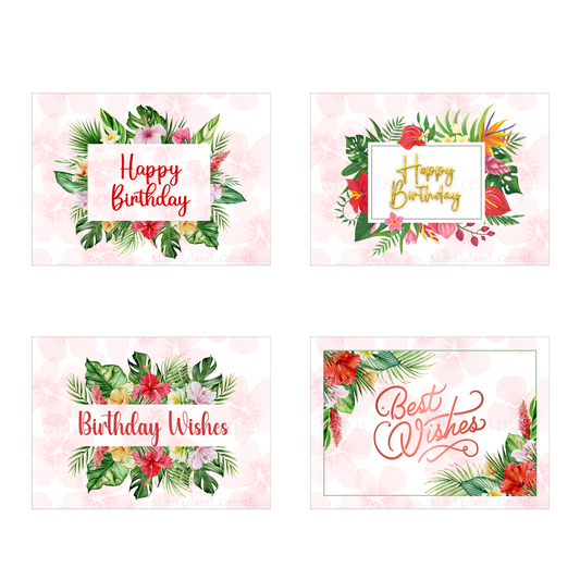 Tropical Island Garden Blooms Birthday Card Set