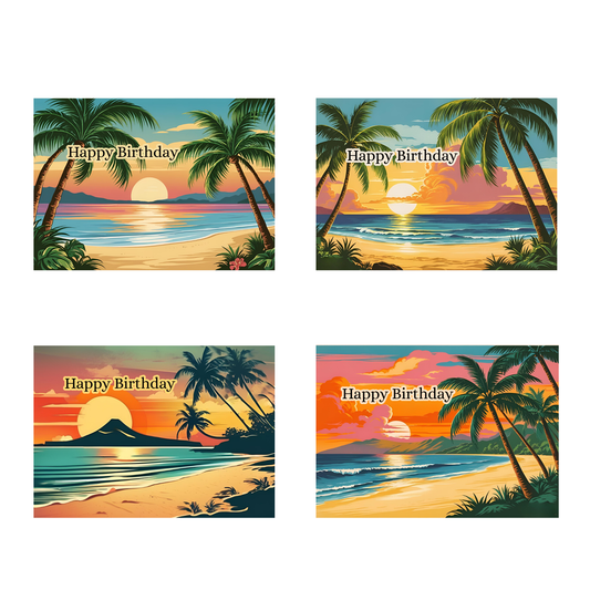 Tropical Sunset Birthday Greeting Card Set